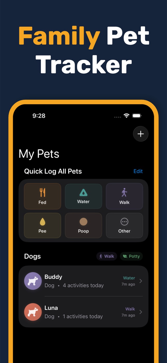 Family pet tracker: your pets with quick log