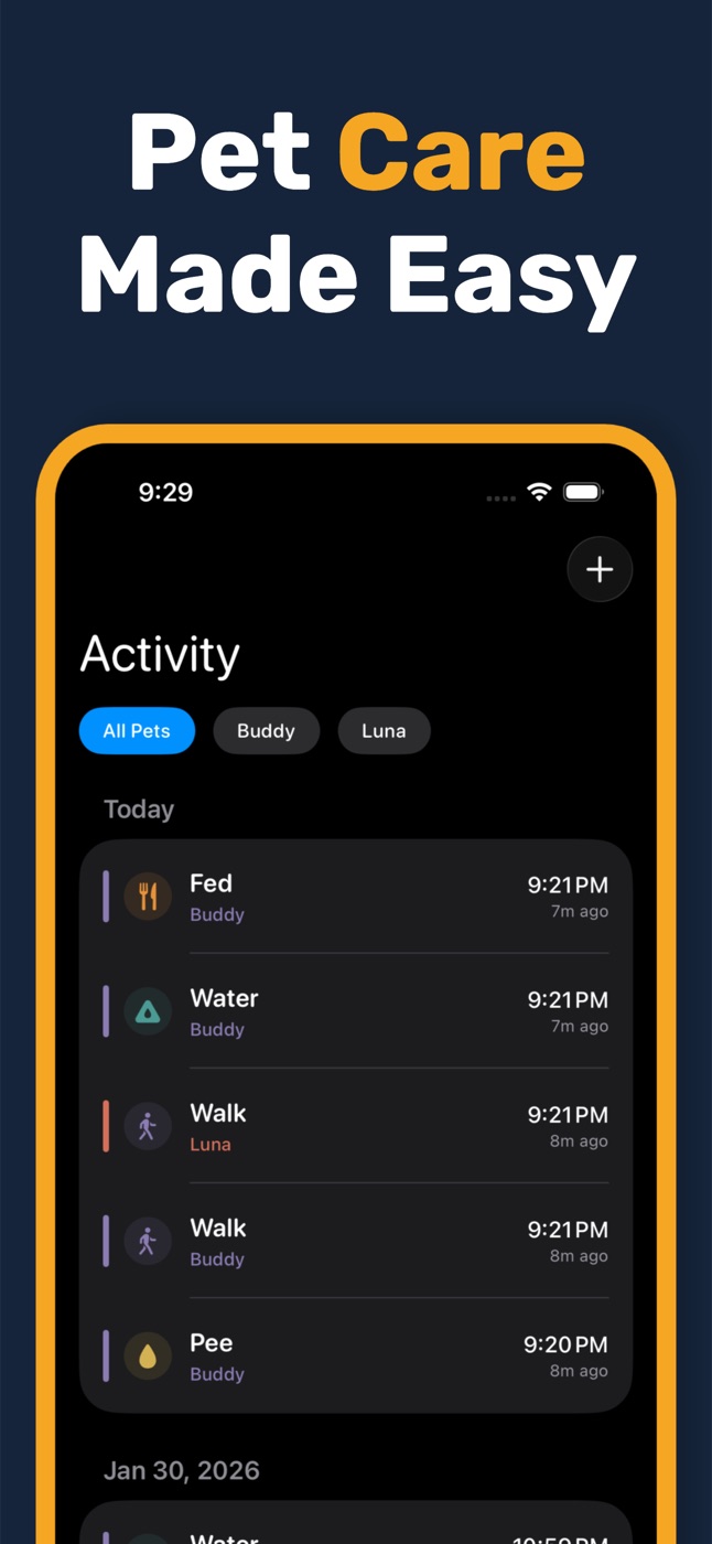 Pet care made easy: shared activity history