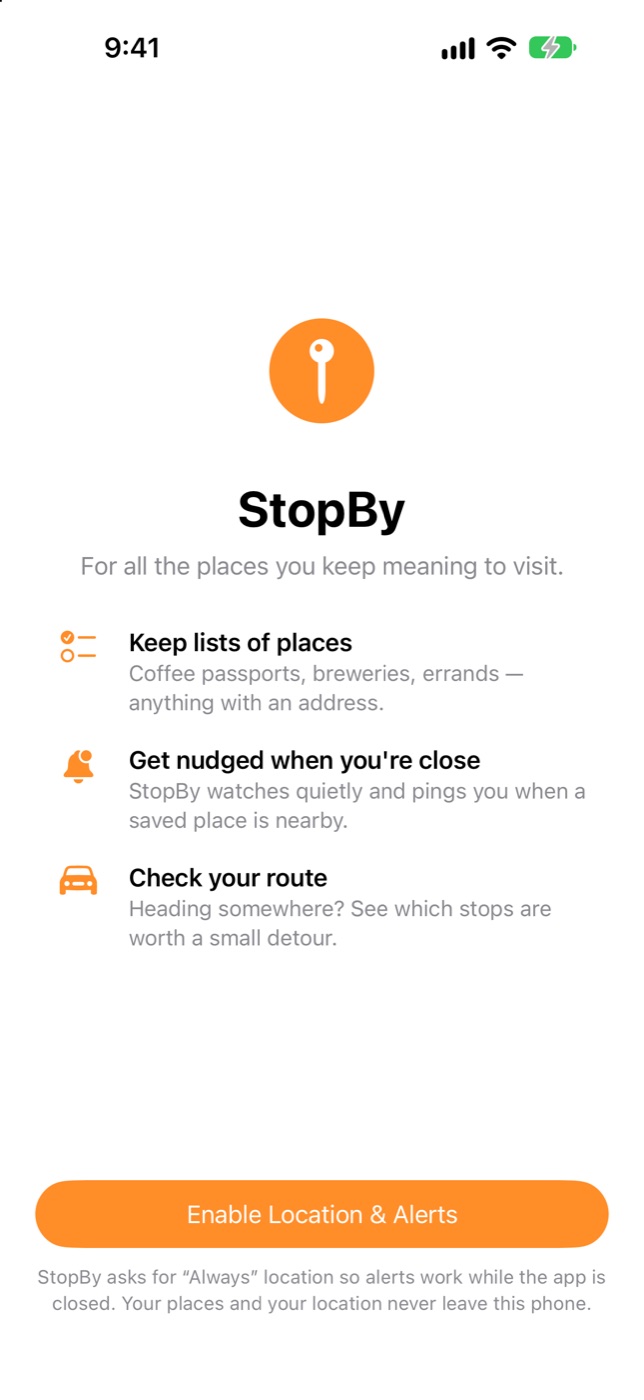 Welcome screen: for all the places you keep meaning to visit